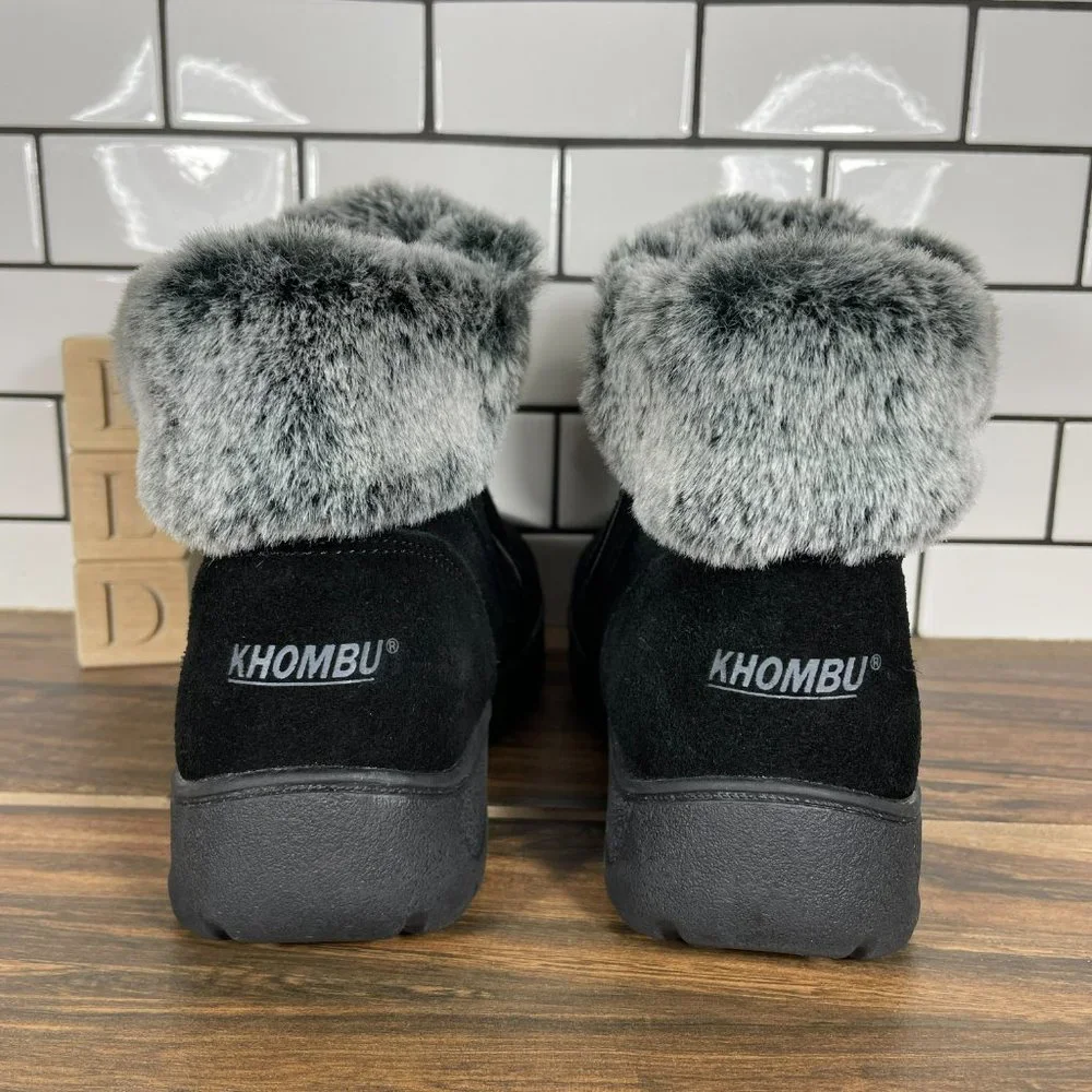 Khombu Jessica Women's Size 6 Shoes Black Suede Faux Fur Zip Up Ankle Boots